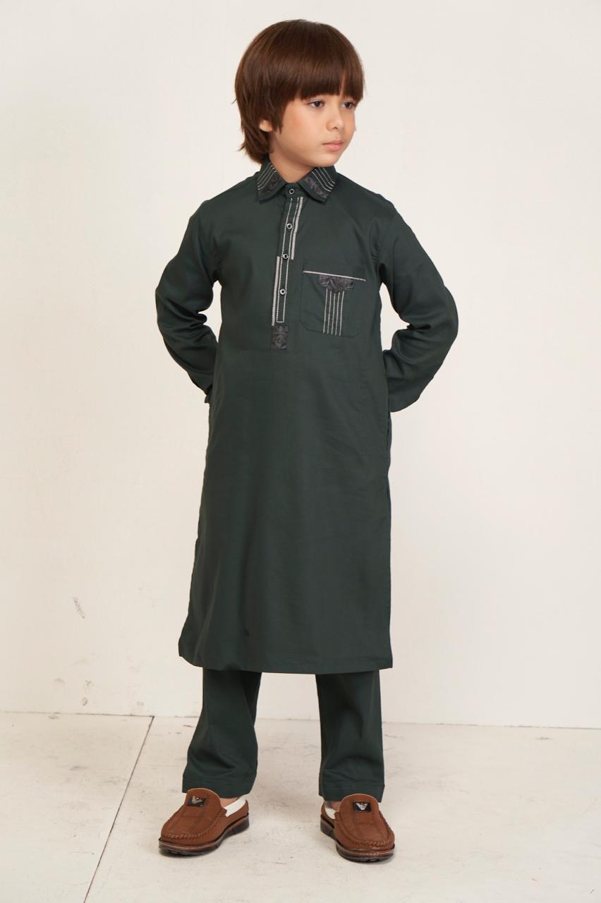 Rostam Kids Pathani Set - Dark Green