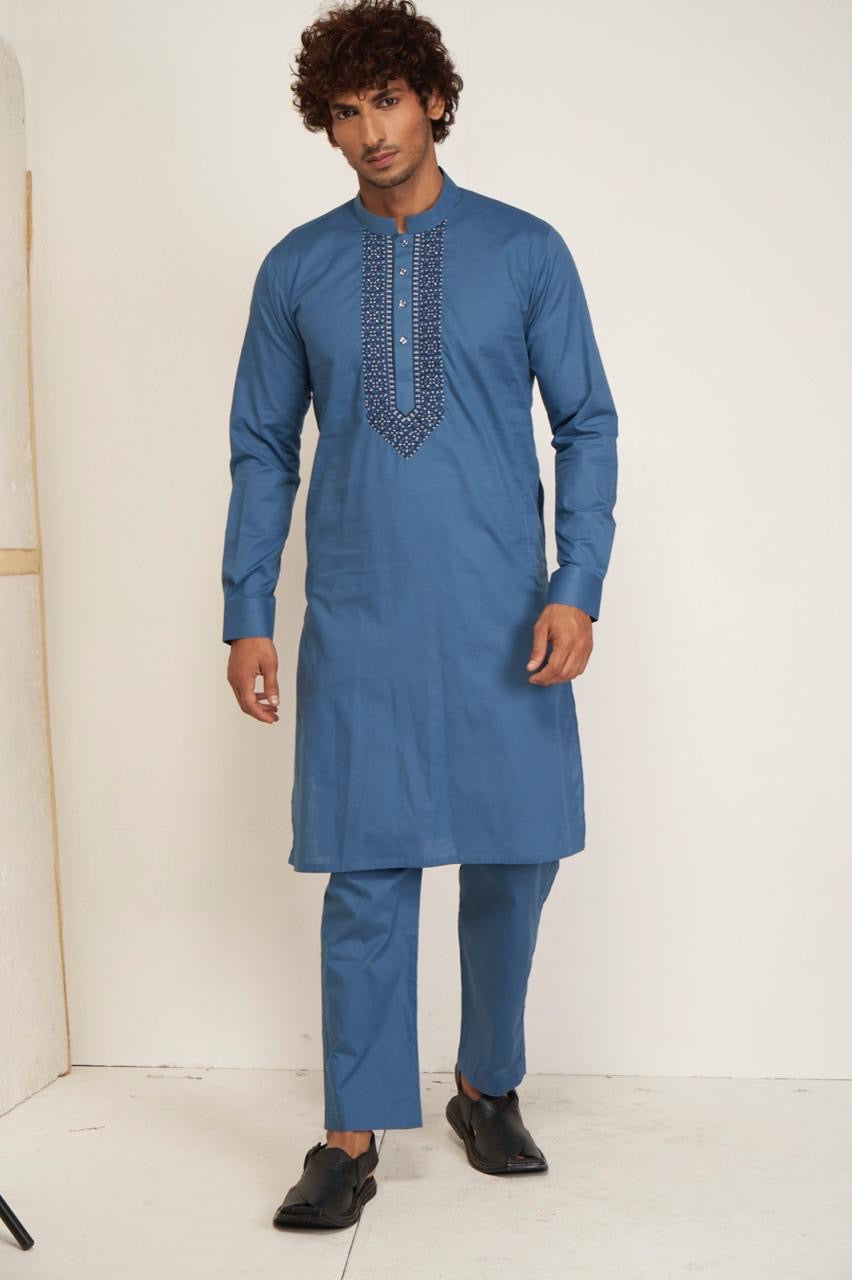 Firozi Denim Kurta Ensemble