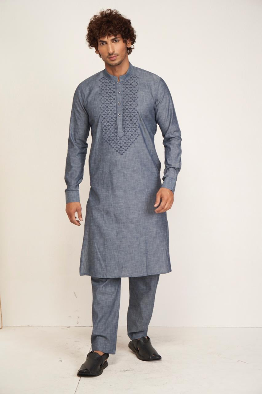 Firozi Lattice Kurta Set