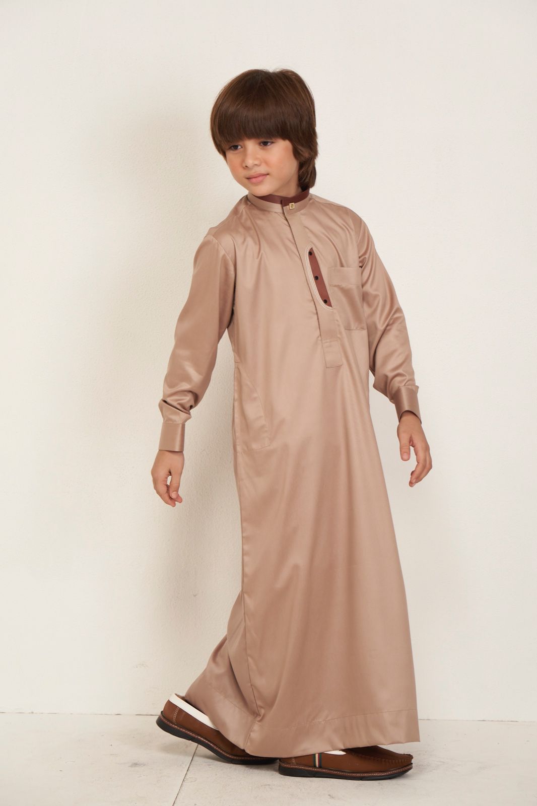 Golden Dusk Kids Thobe - Caramel Beige
