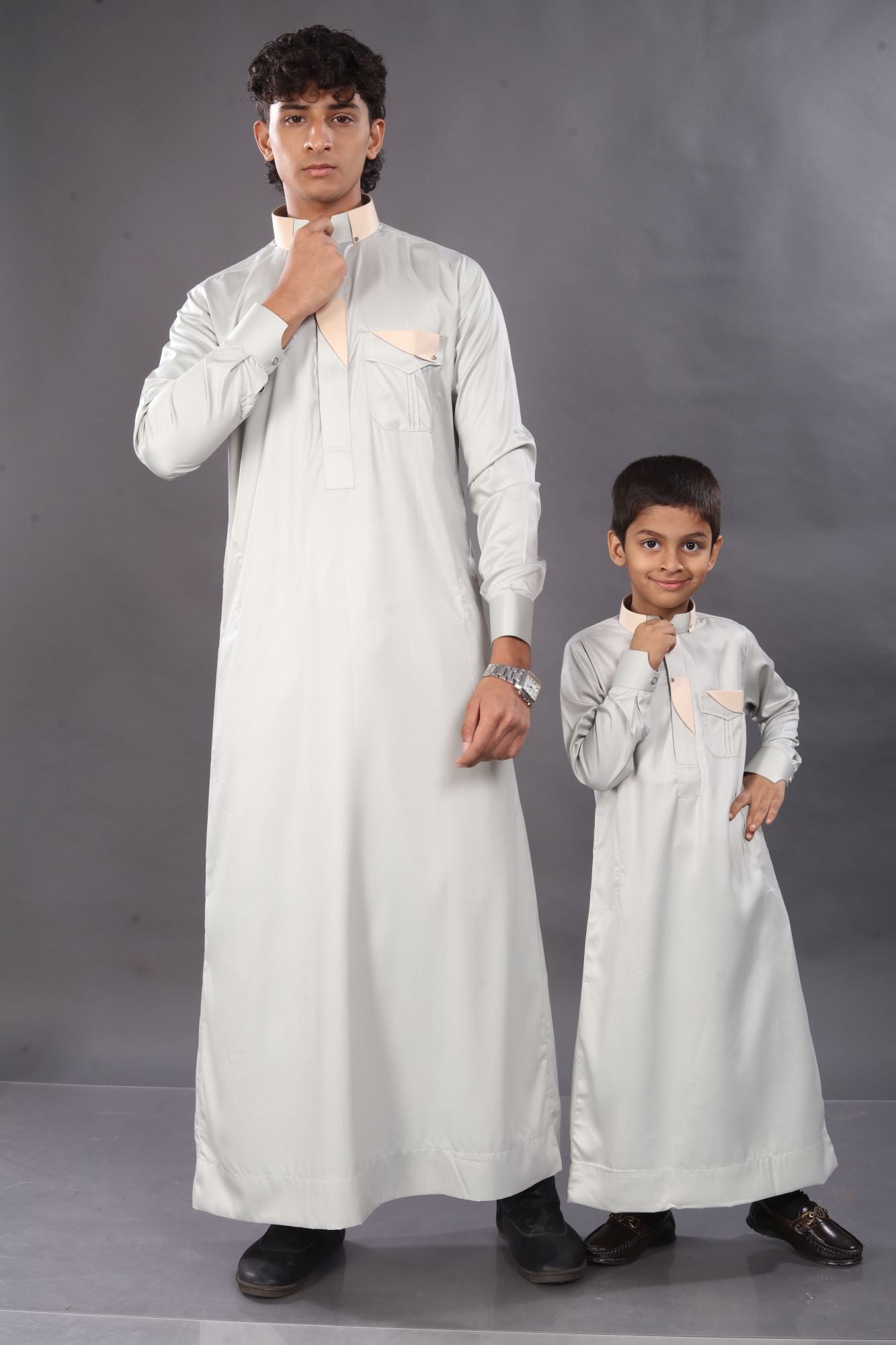 Ash Grey Premium Thobe Father & Son Combo