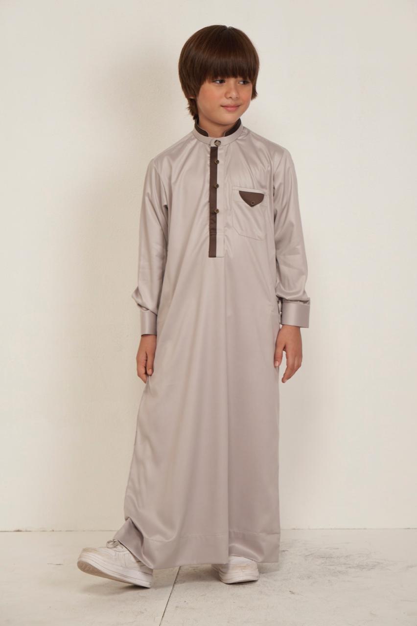 Mishari Kids Thobe - Light grey