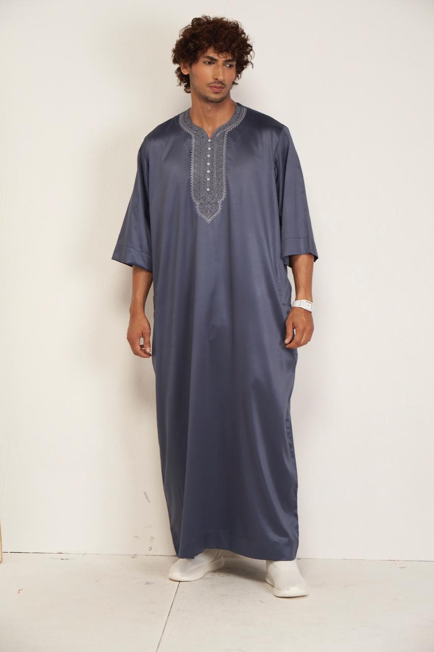 Mens Moroccan Kandura - Dark Grey - Itqan