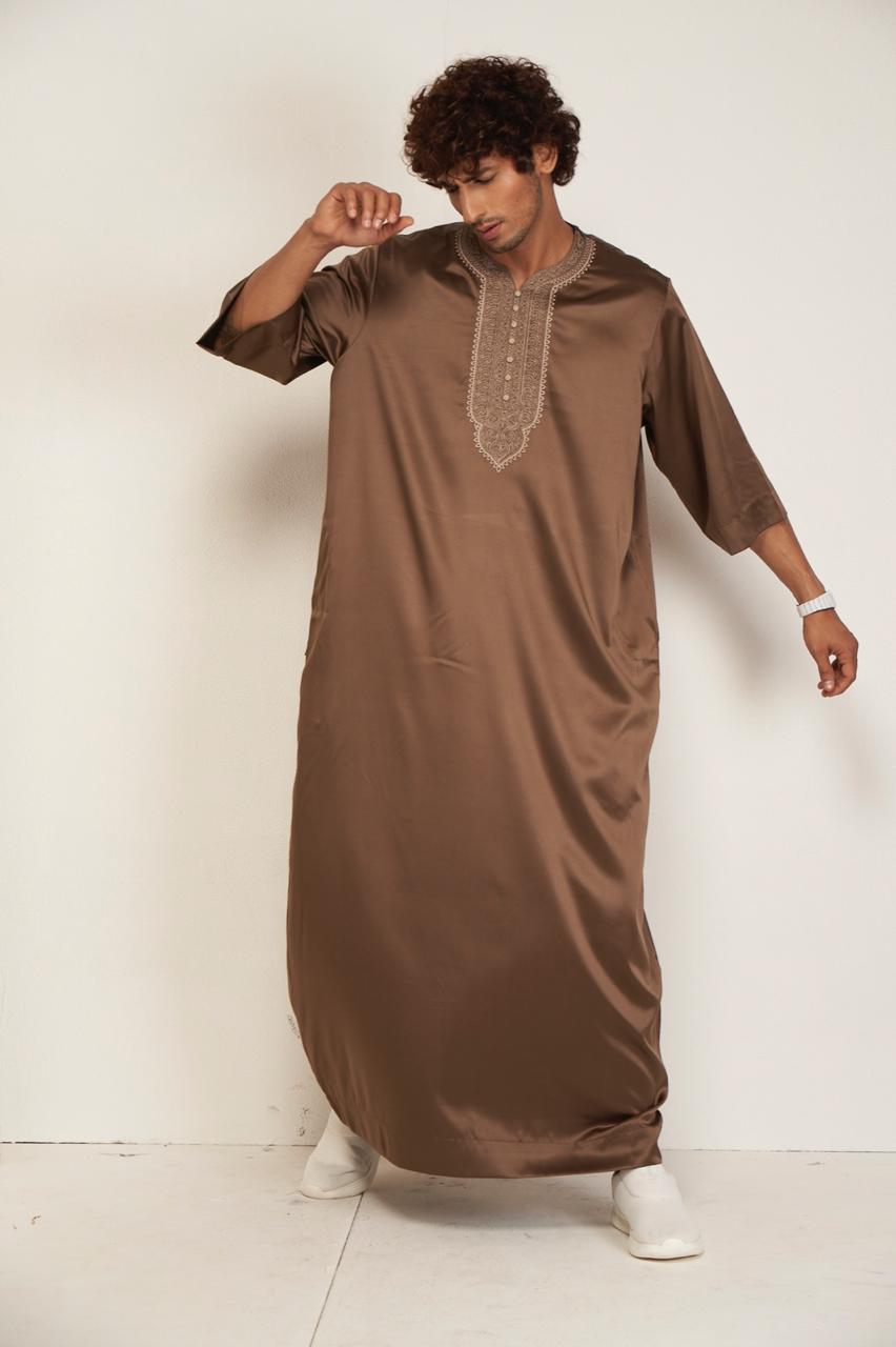 Mens Moroccan Kandura -  Coffee Brown - Itqan