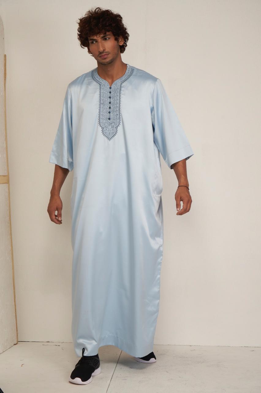Mens Moroccan Kandura - Sky Blue - Itqan