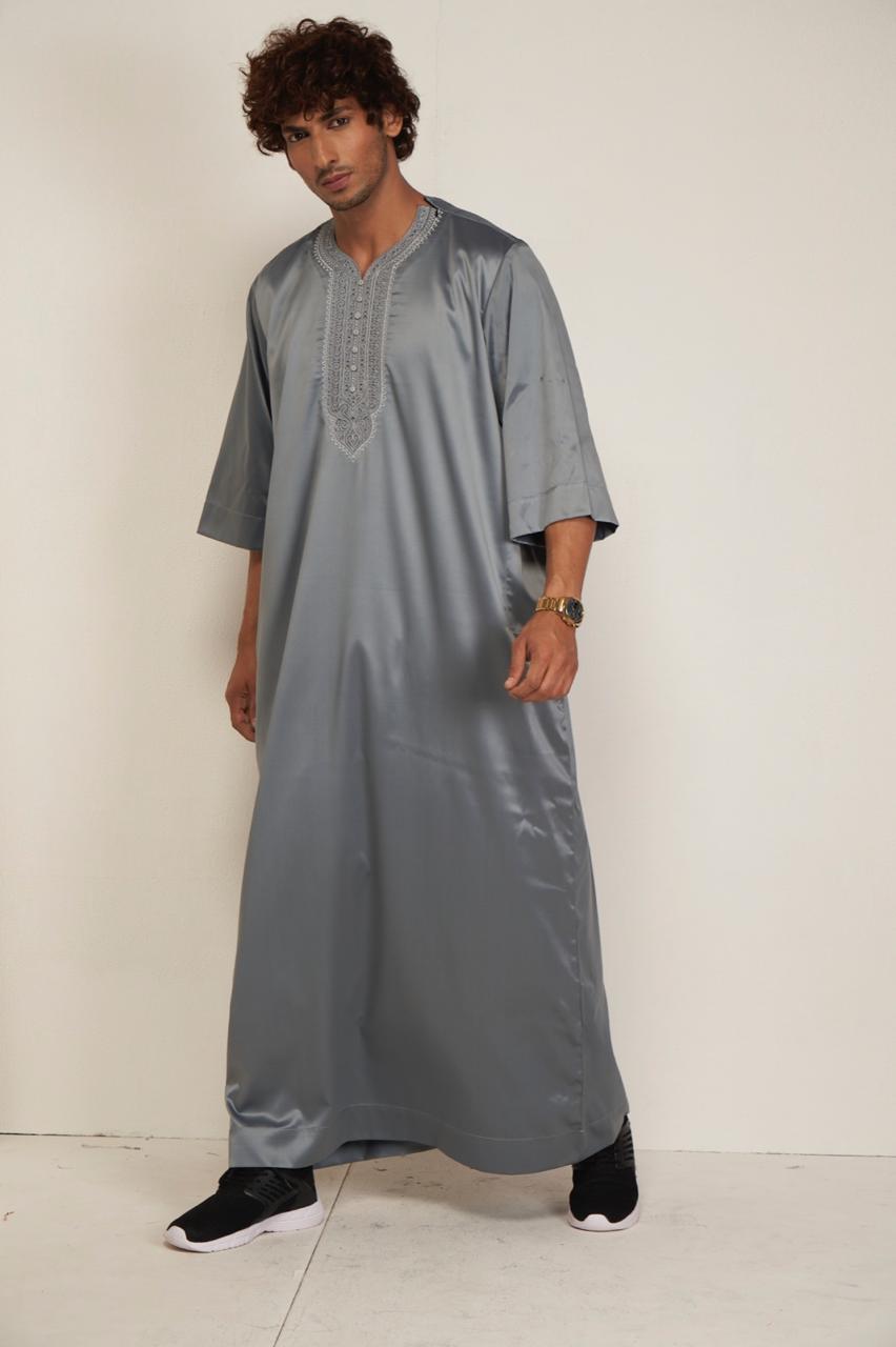 Mens Moroccan Kandura - Ash Gray - Itqan