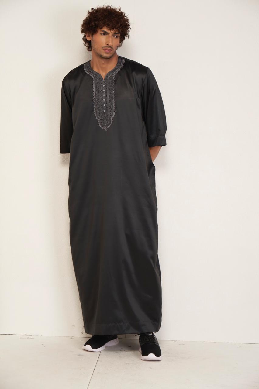 Mens Moroccan Kandura -Black - Itqan