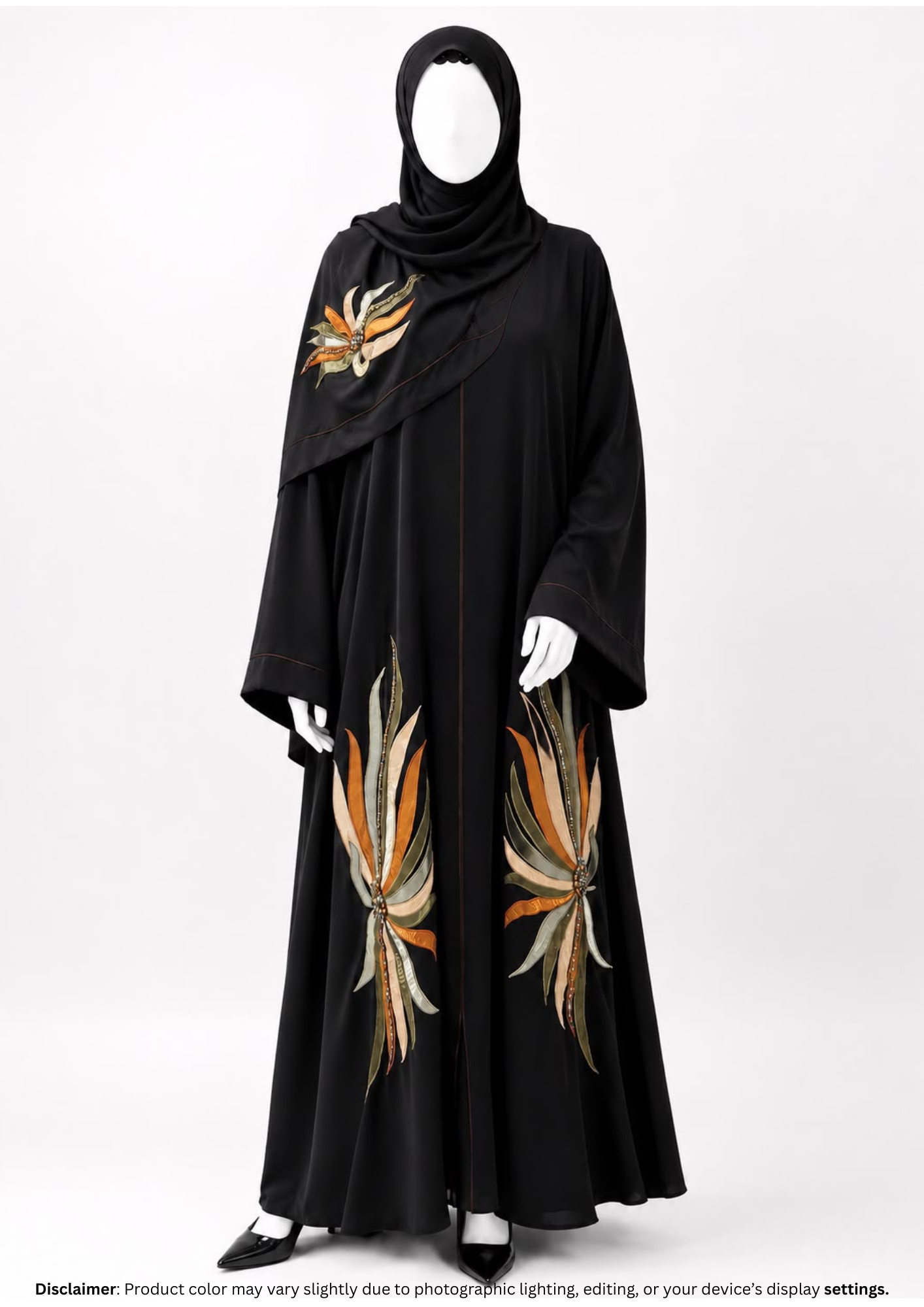 AMBER FLORAL ABAYA W/O FEATHER