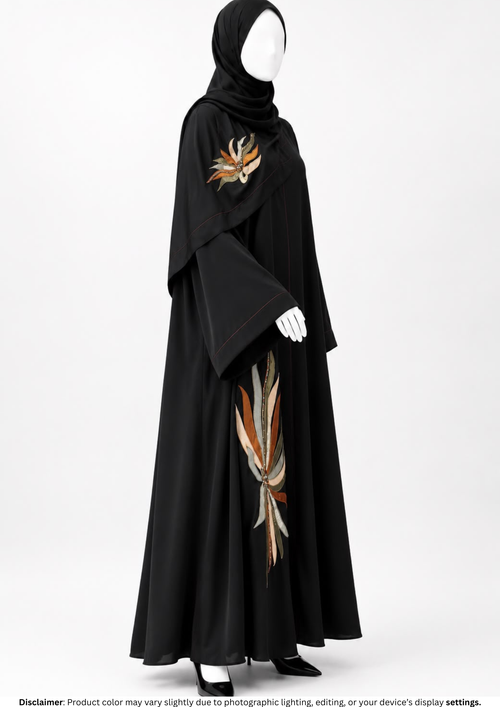 AMBER FLORAL ABAYA W/O FEATHER