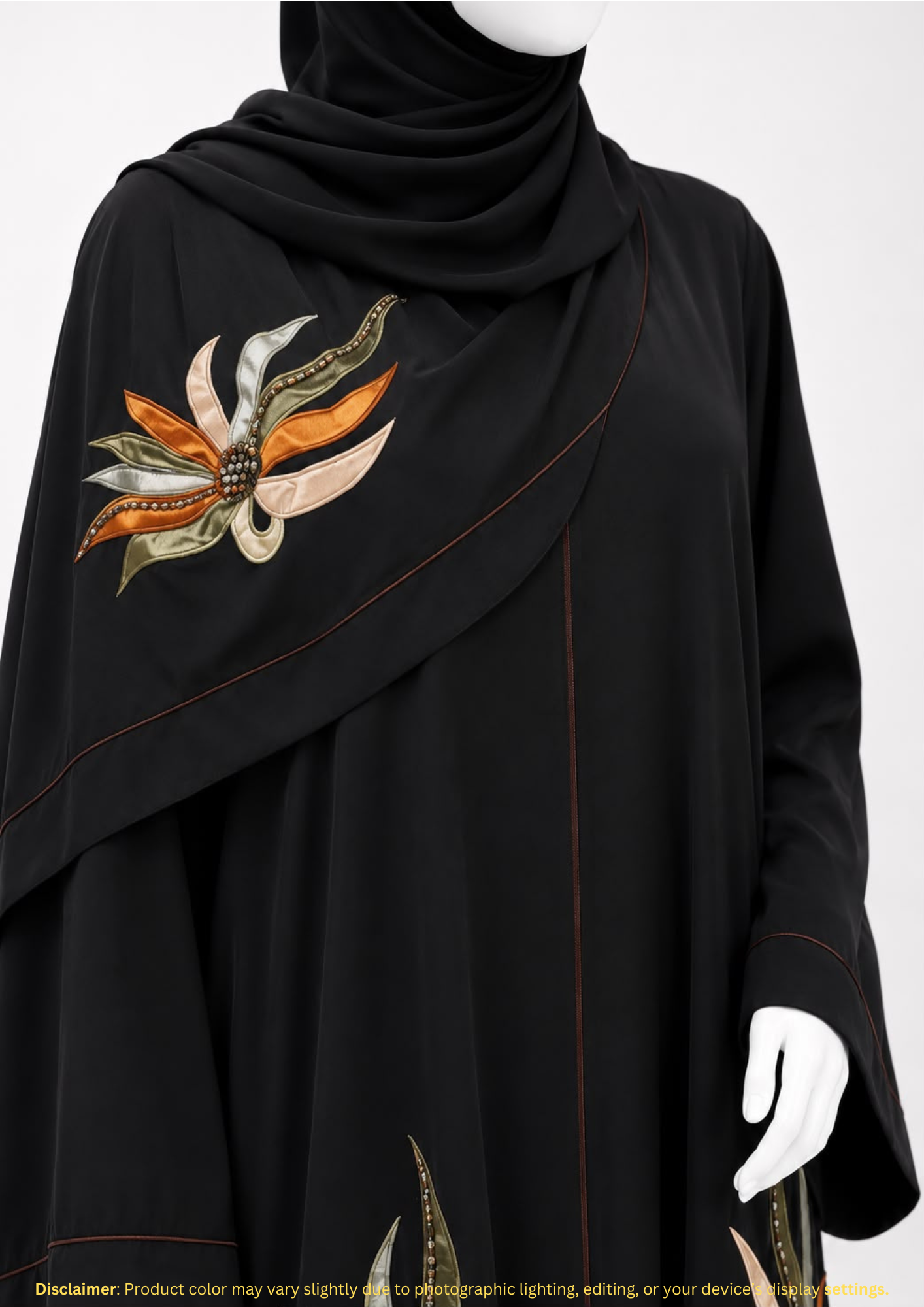 AMBER FLORAL ABAYA W/O FEATHER