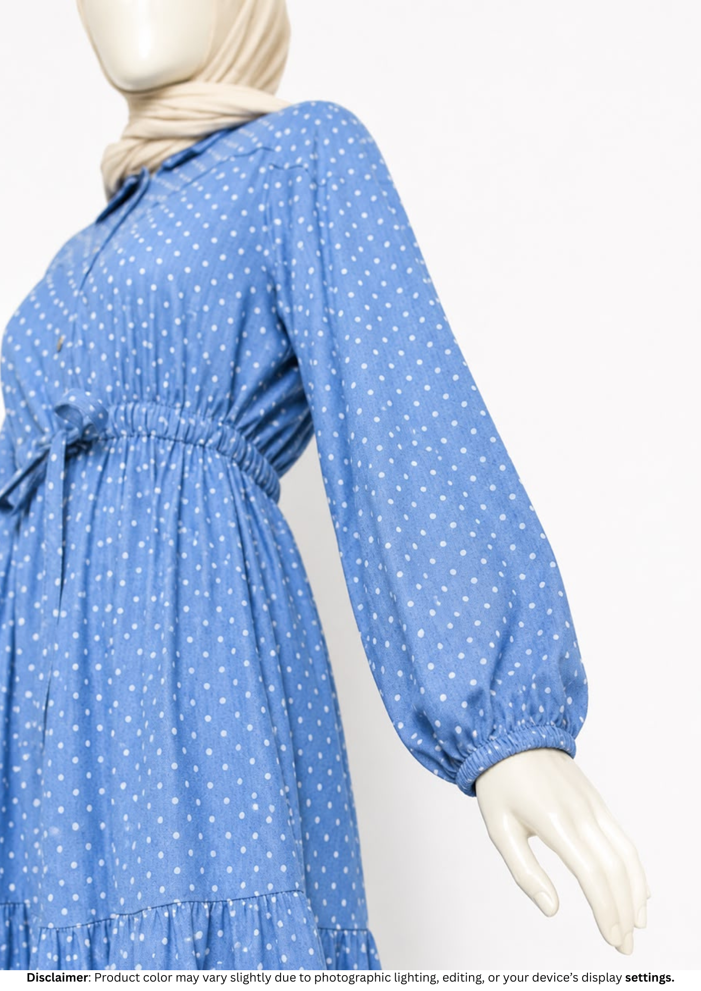 POLKA DOT DENIM GOWN-SKY BLUE