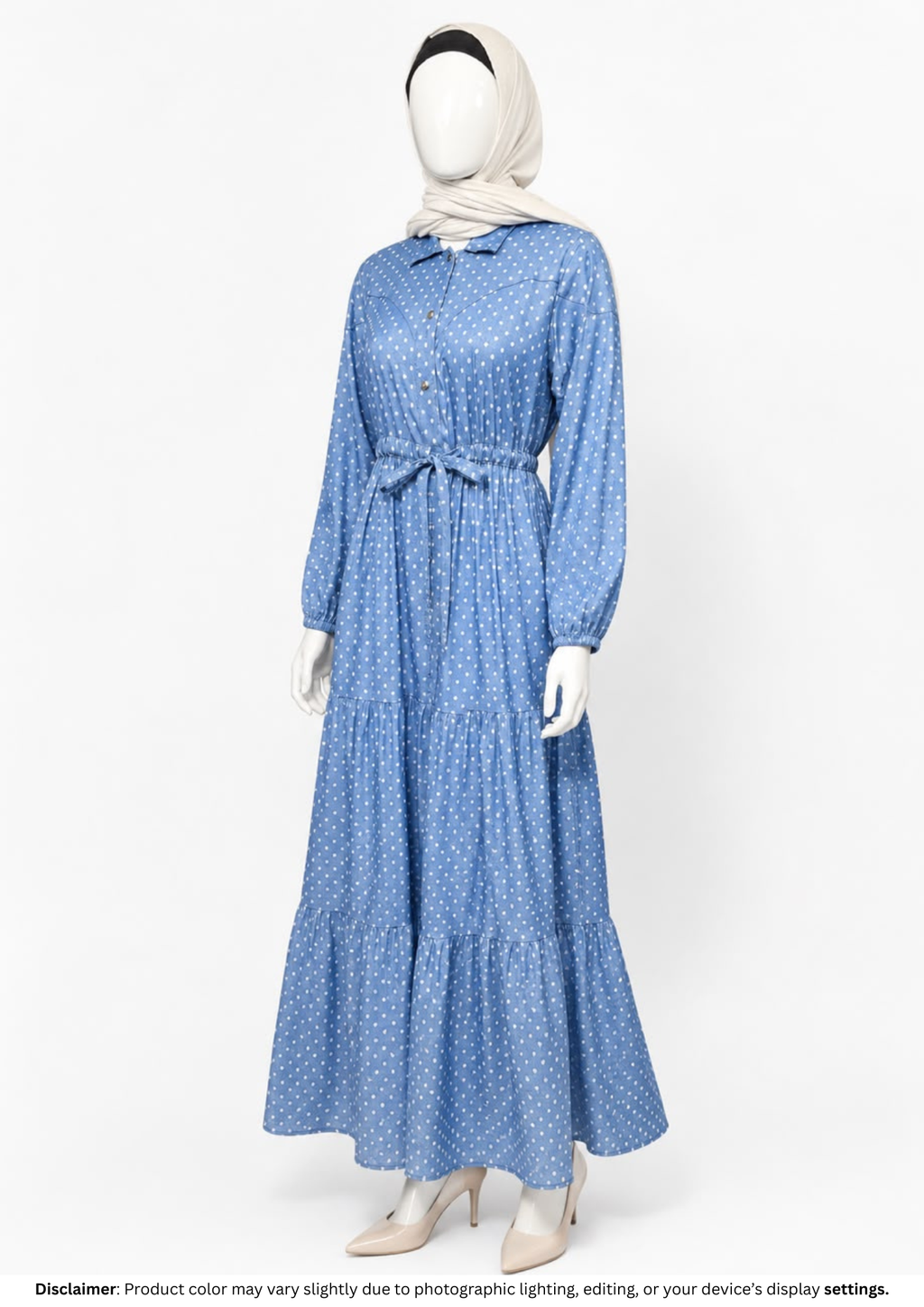 POLKA DOT DENIM GOWN-SKY BLUE