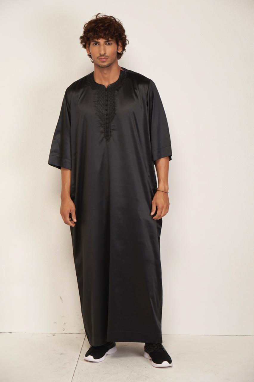 Mens Moroccan Kandura - Black - Nujuum