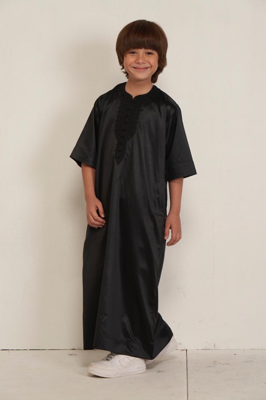 Kids Moroccan Kandura - Black - Nujuum