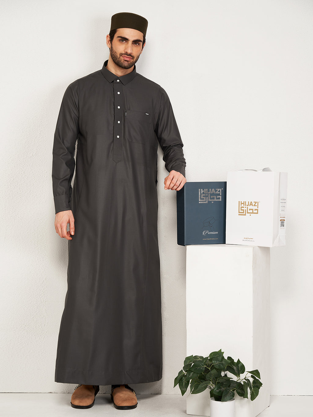Al-Waqar Premium Thobe – Steel Grey