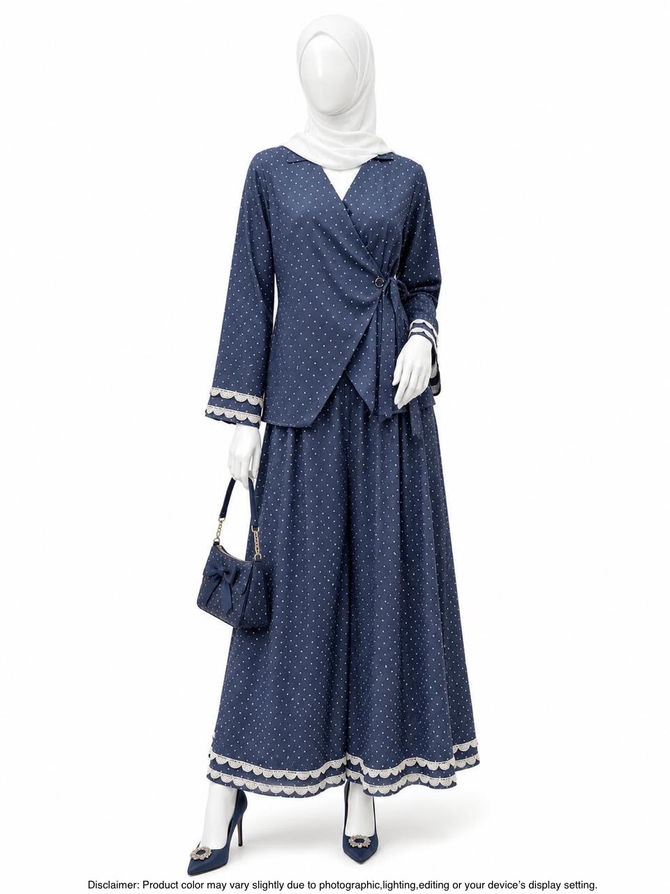 POLKA DOT DENIM CORD SET- DARK BLUE