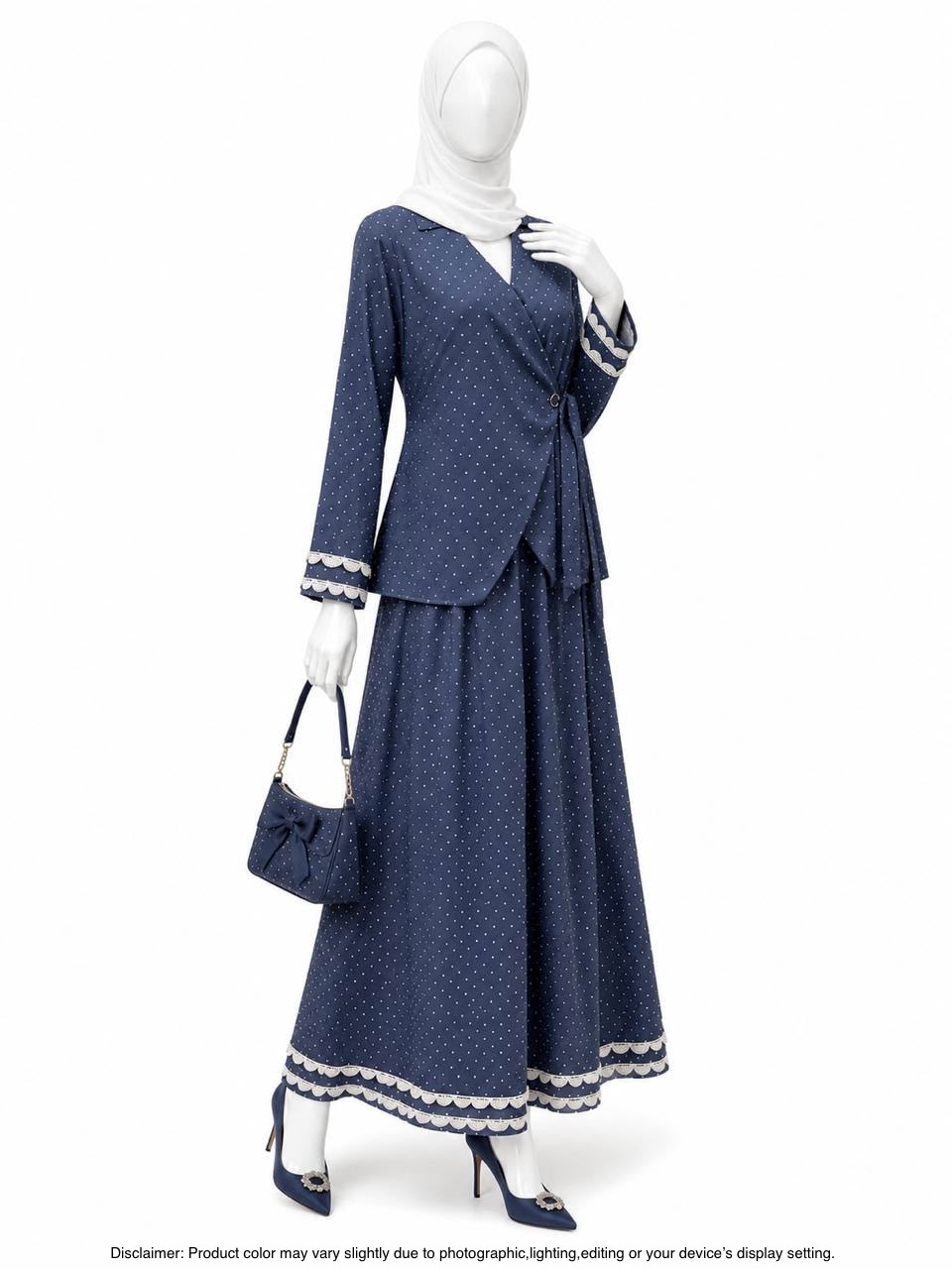 POLKA DOT DENIM CORD SET- DARK BLUE