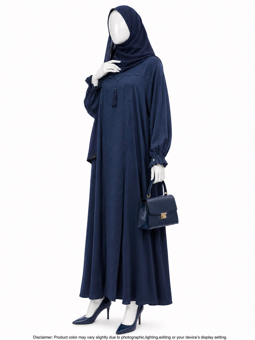 ZEINA PLEAT WORK ABAYA- NAVY BLUE