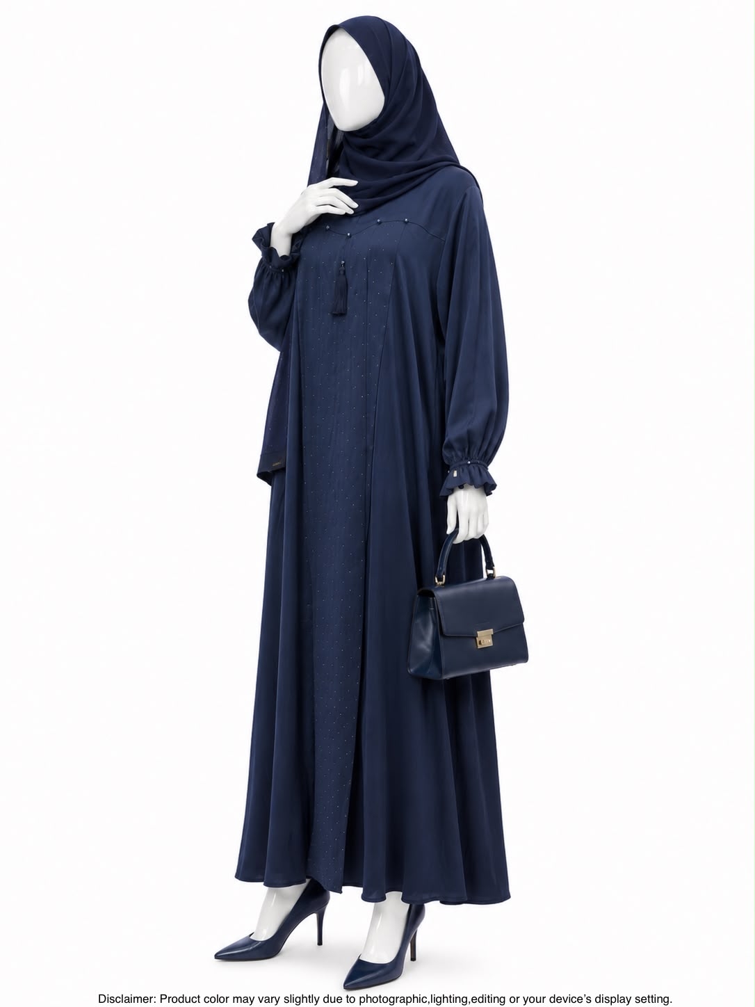 ZEINA PLEAT WORK ABAYA- NAVY BLUE