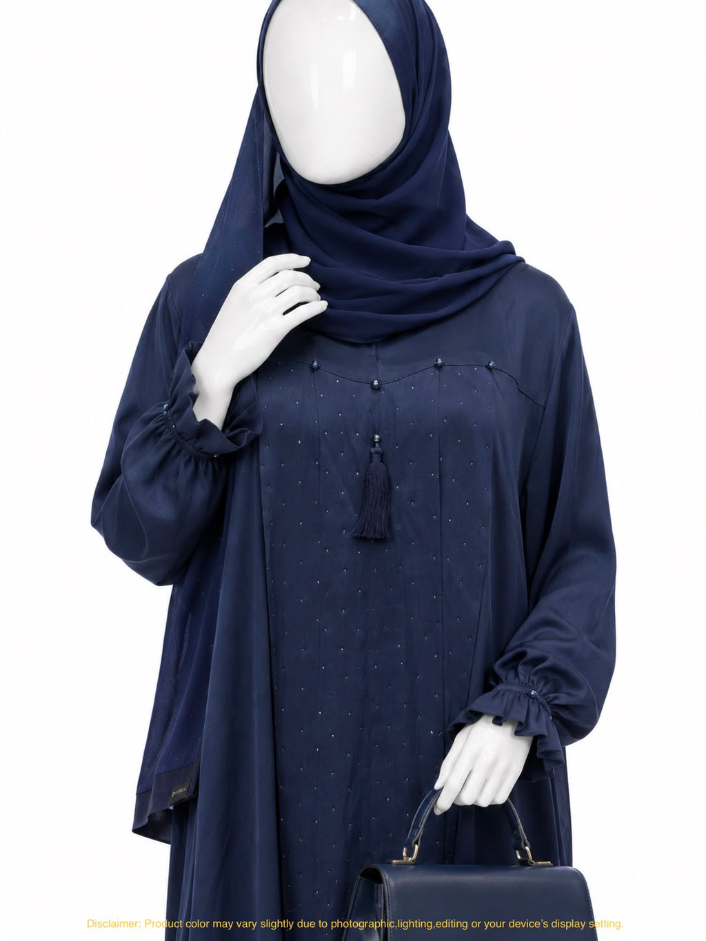 ZEINA PLEAT WORK ABAYA- NAVY BLUE