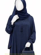 ZEINA PLEAT WORK ABAYA- NAVY BLUE