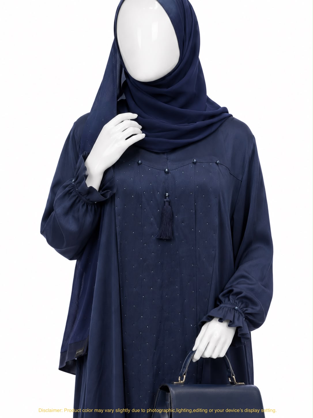 ZEINA PLEAT WORK ABAYA- NAVY BLUE
