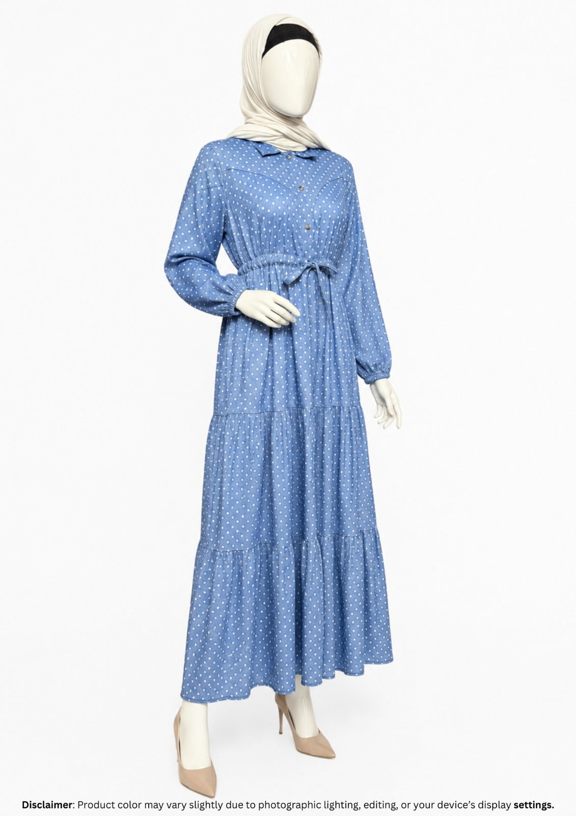 POLKA DOT DENIM GOWN-SKY BLUE