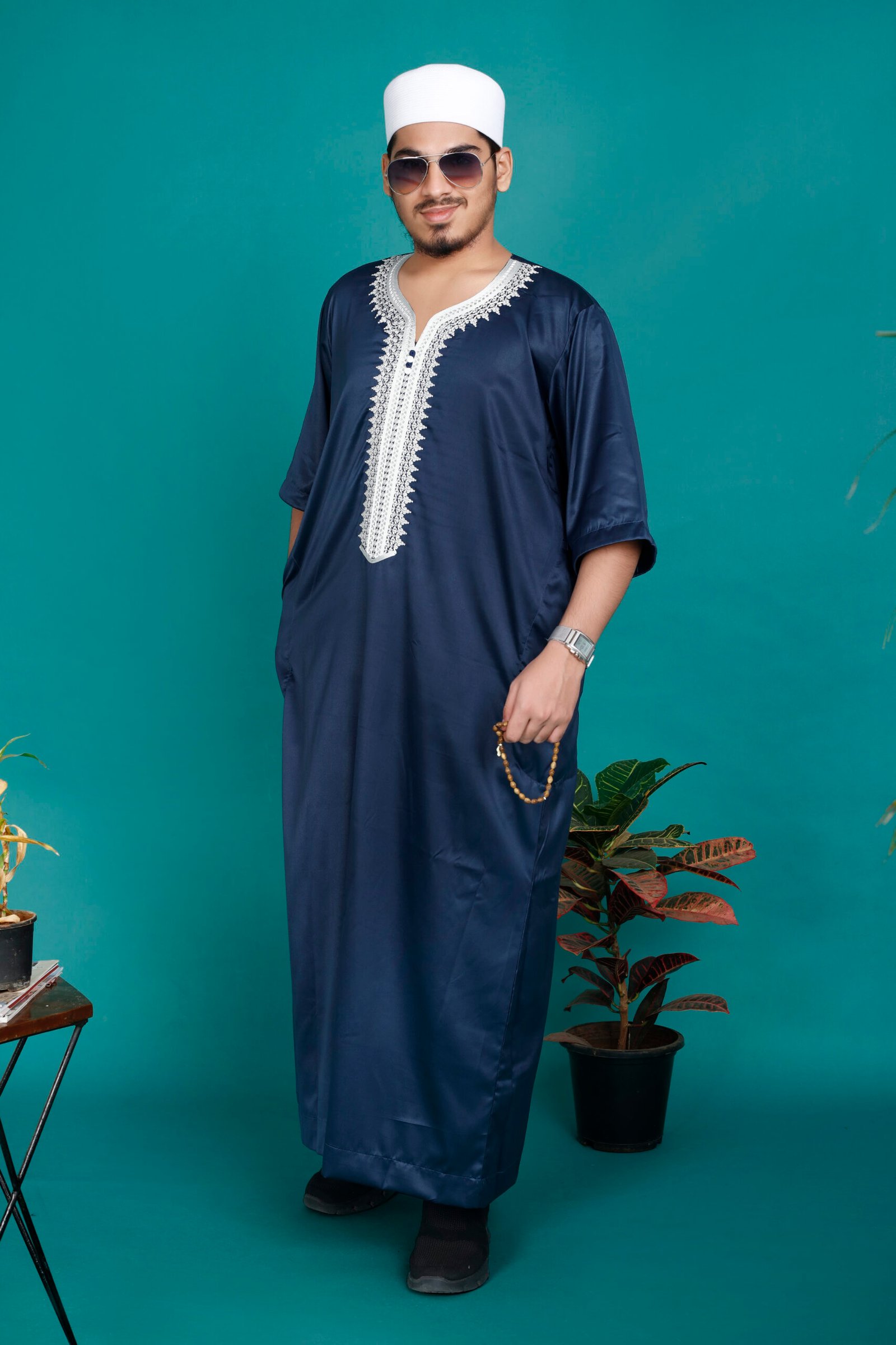 Threads of Tradition: Moroccan Thobe - Majesty in Sapphire Blue