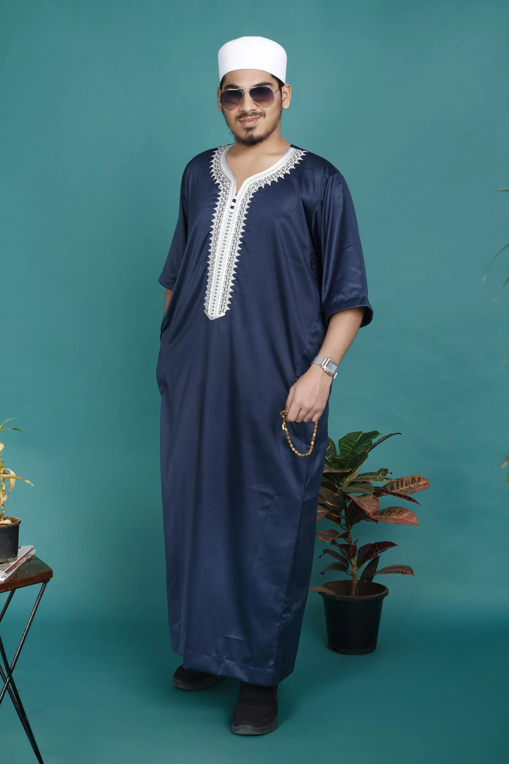 Threads of Tradition: Moroccan Thobe - Majesty in Sapphire Blue