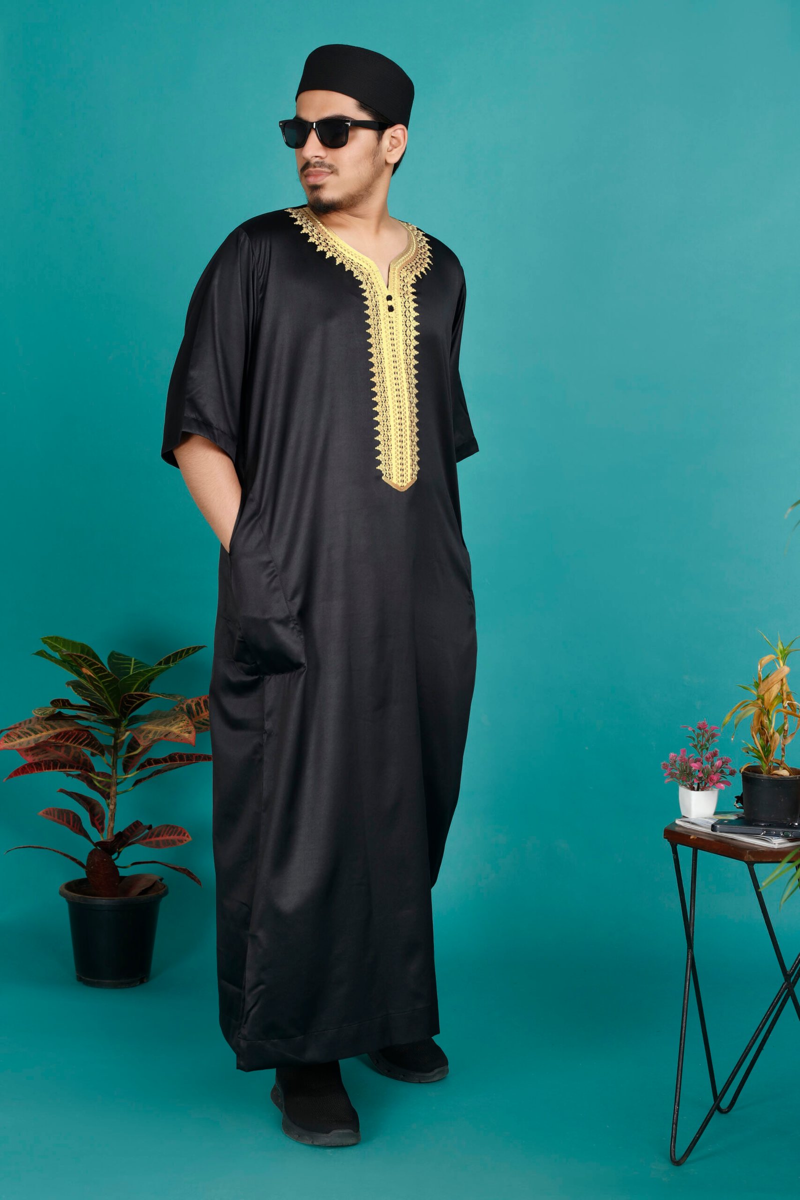 Elegance in Ebony: Nocturnal Opulence - Black Moroccan Thobe