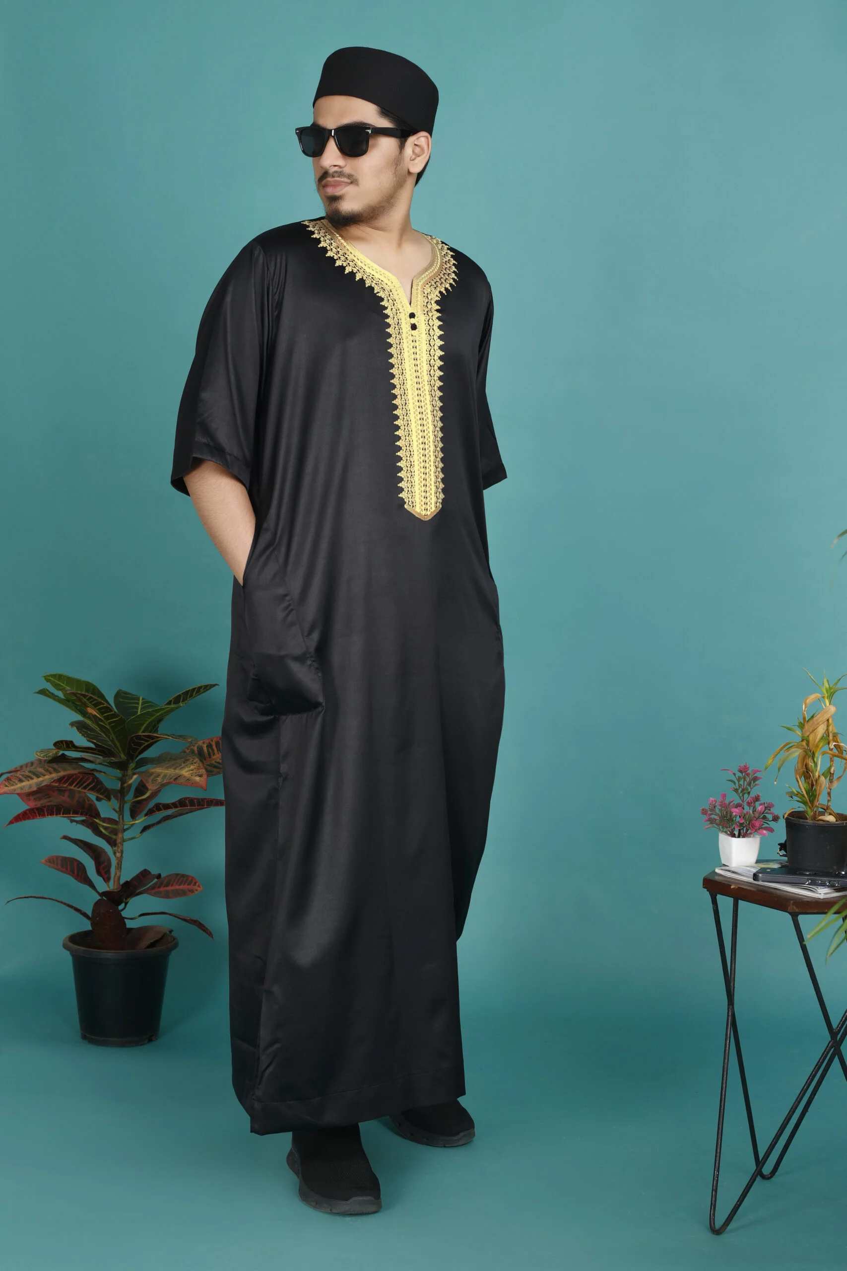 Elegance in Ebony: Nocturnal Opulence - Black Moroccan Thobe