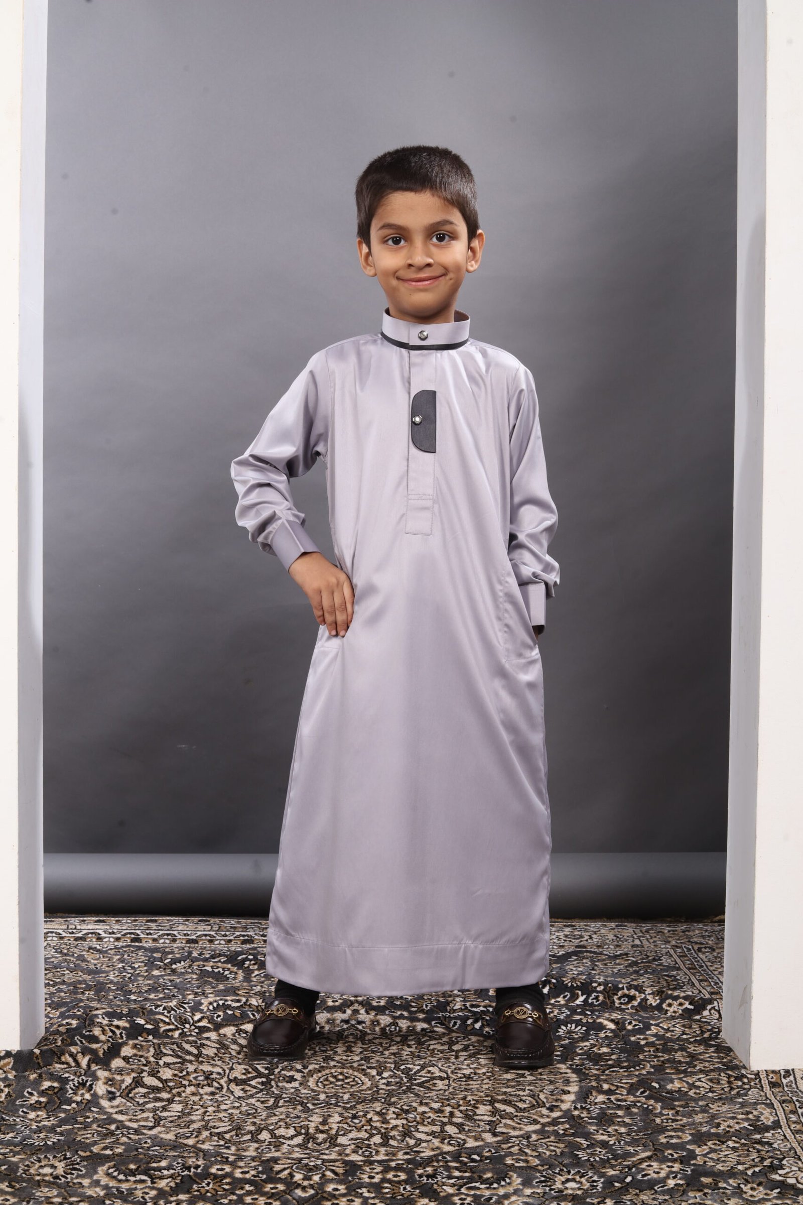 Pearl Grey Premium Designer Kids Thobe