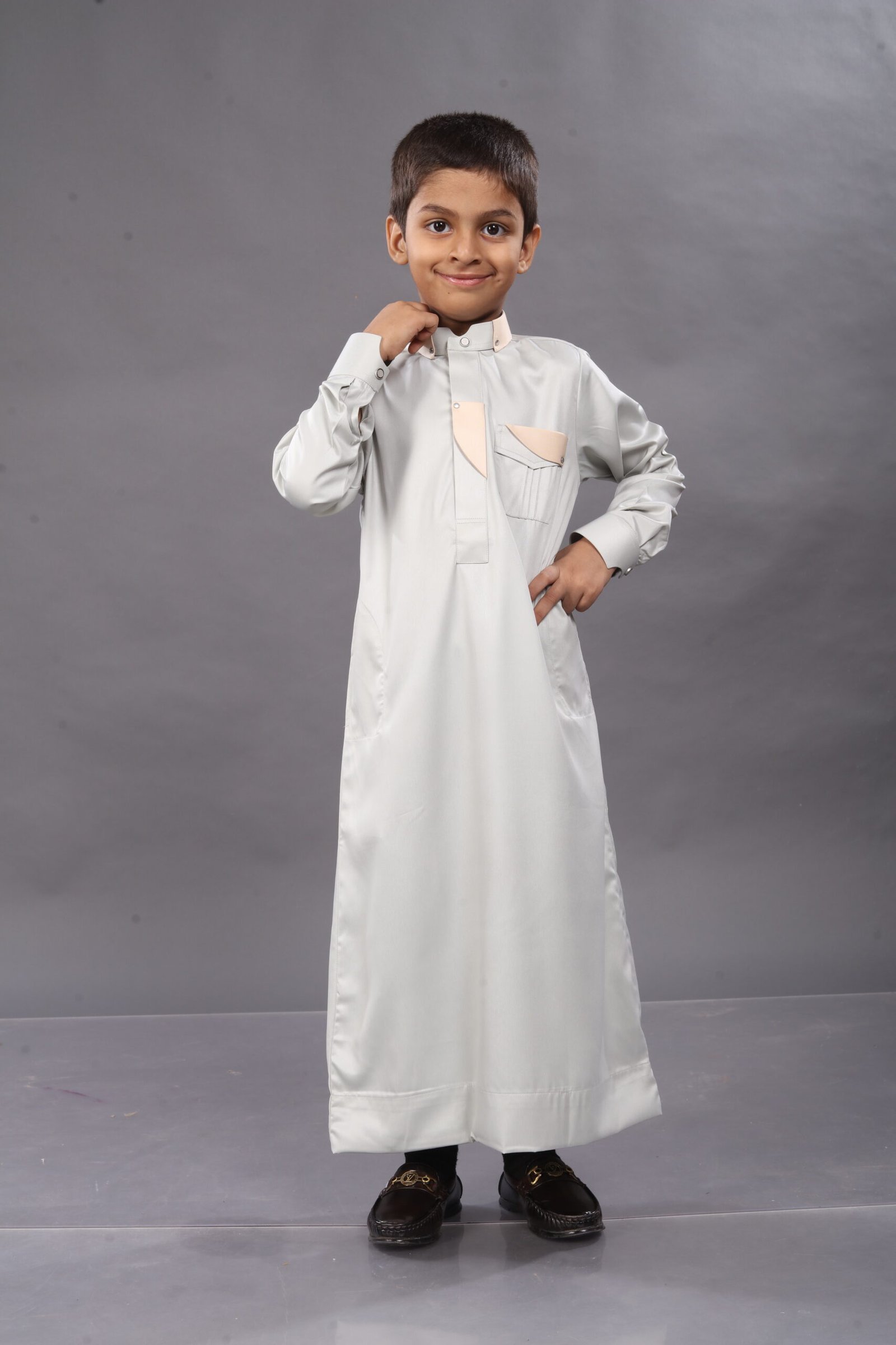 Ash Grey Premium Designer Kids Thobe