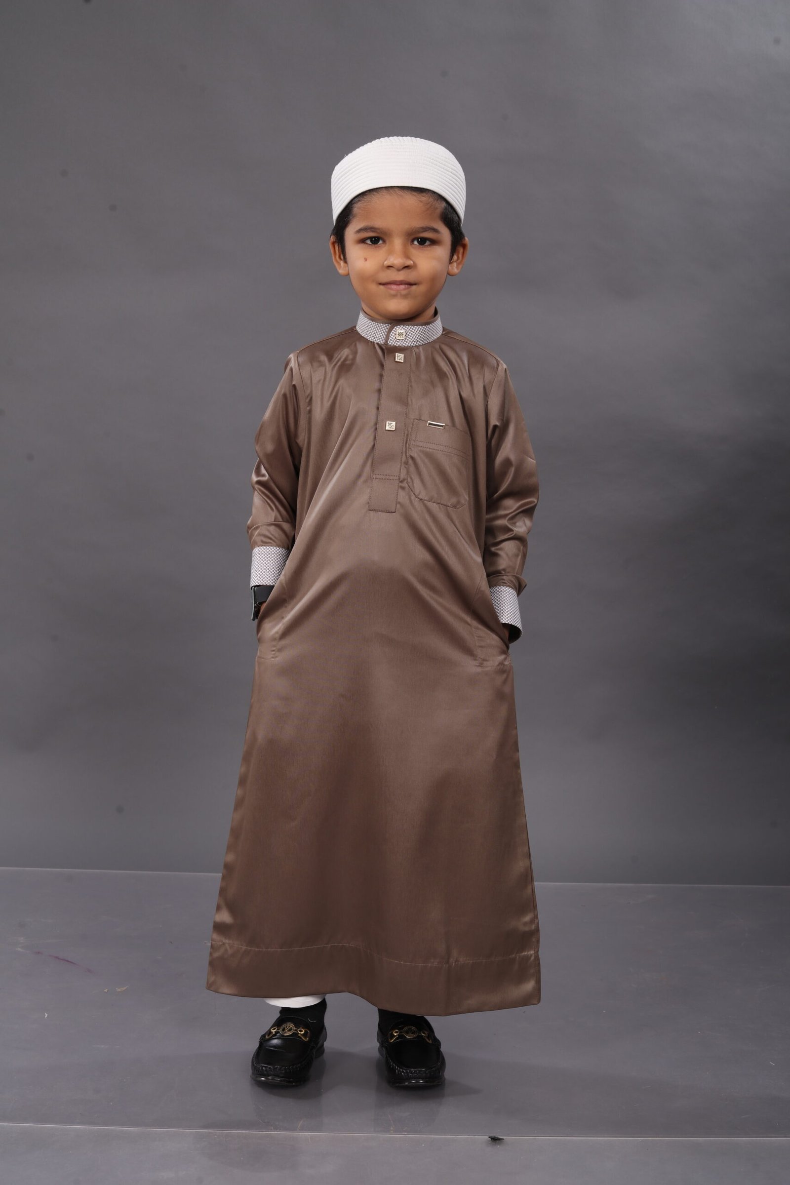 Earthy Brown Premium Designer Kids Thobe