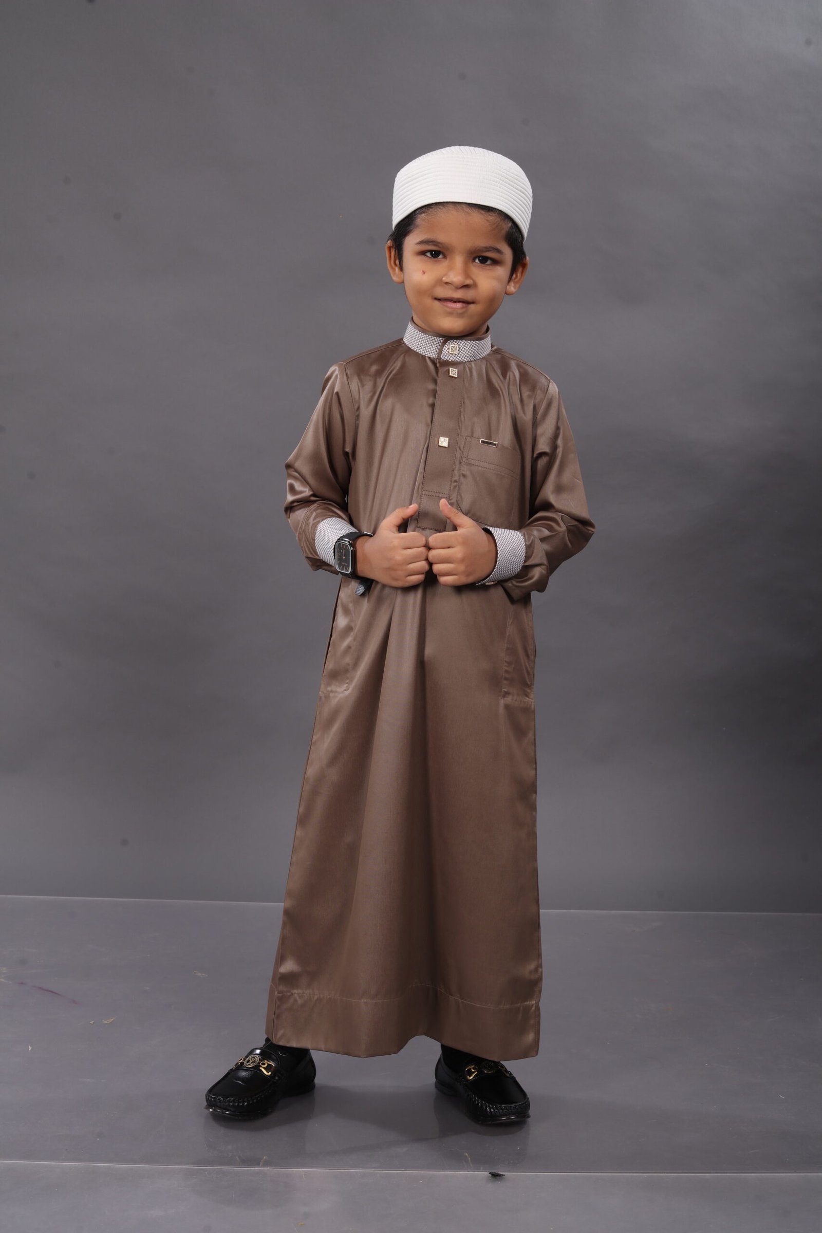 Earthy Brown Premium Designer Kids Thobe