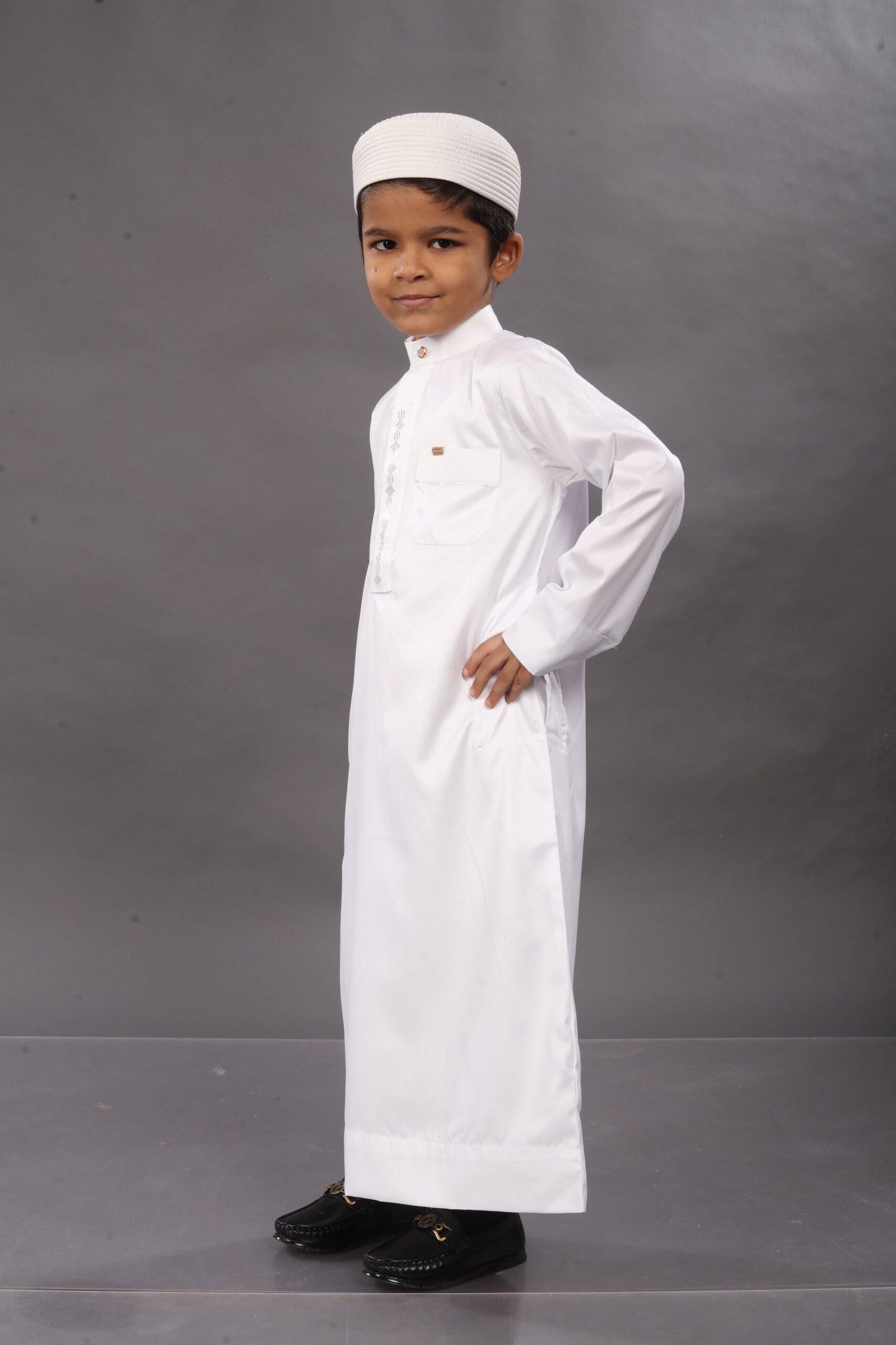 Pearl White Premium Designer Kids Thobe