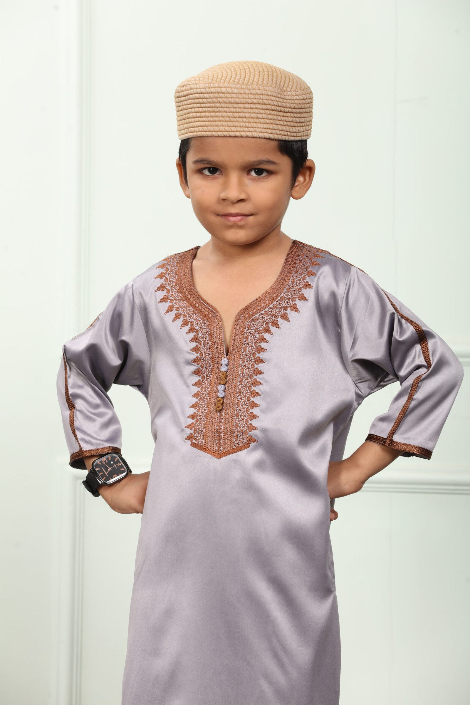 Ash Grey Naksh Kids Thobe