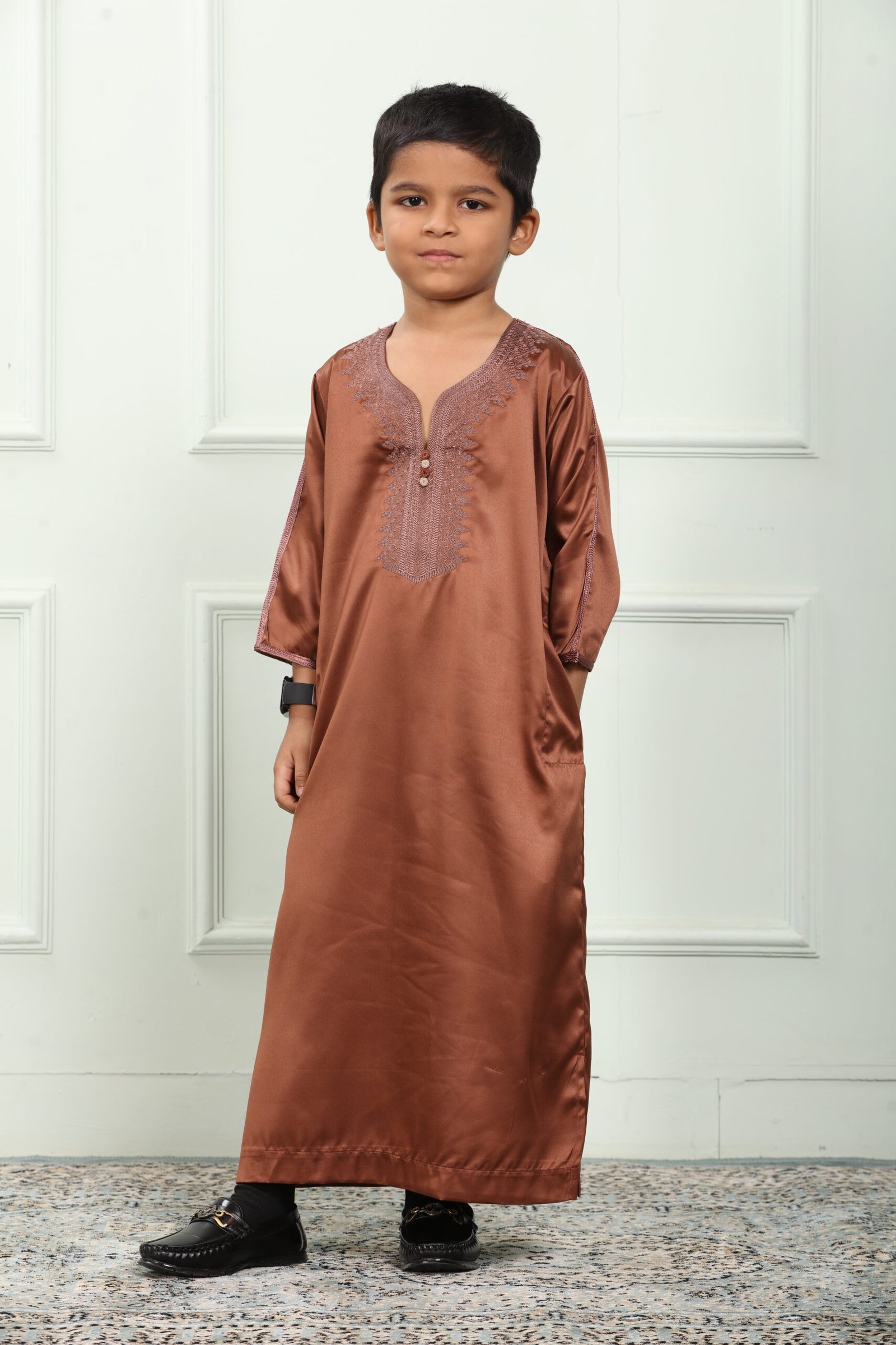 Rust Brown Naksh Kids Thobe