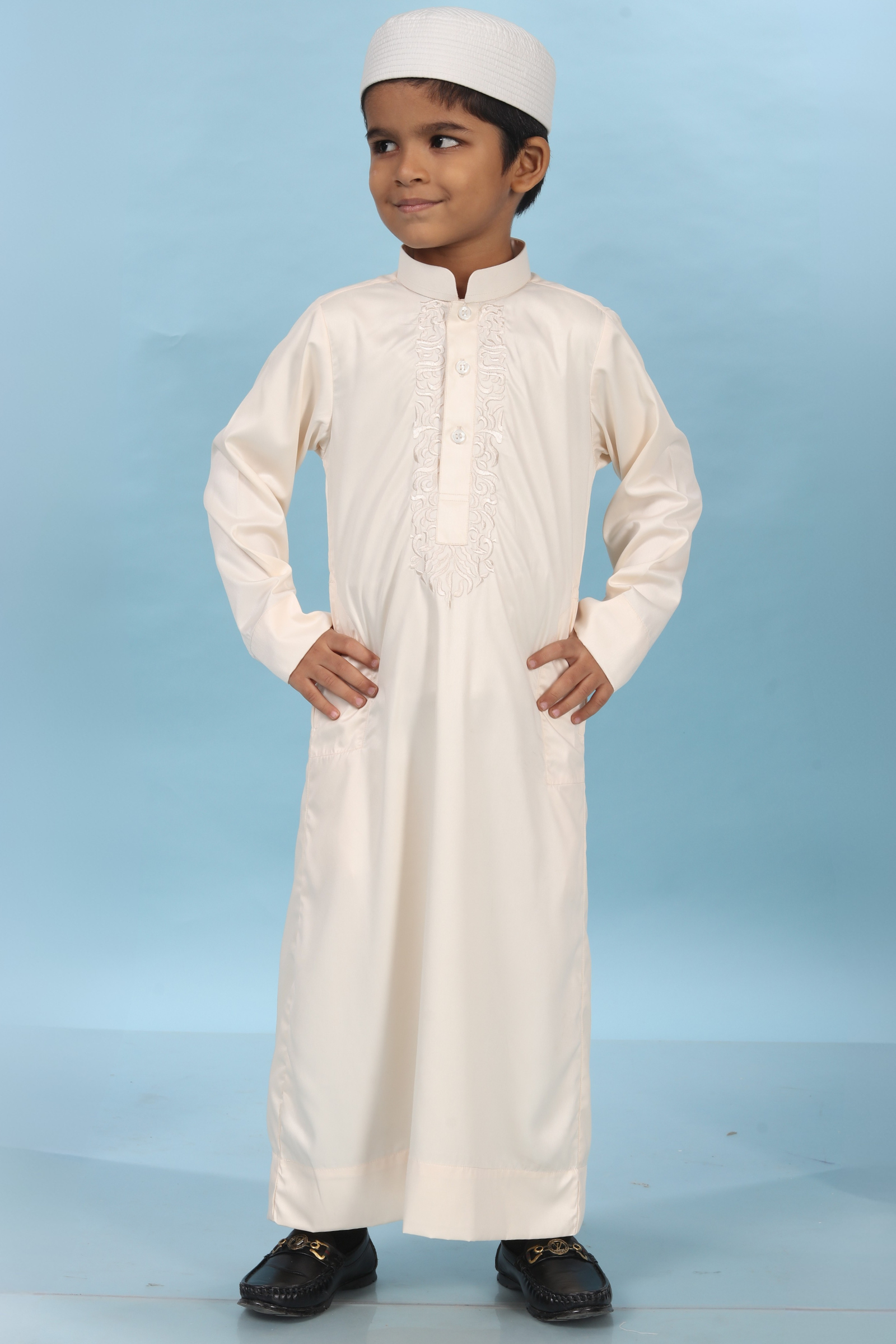 Camelia Cream Embroidered Kids Thobe