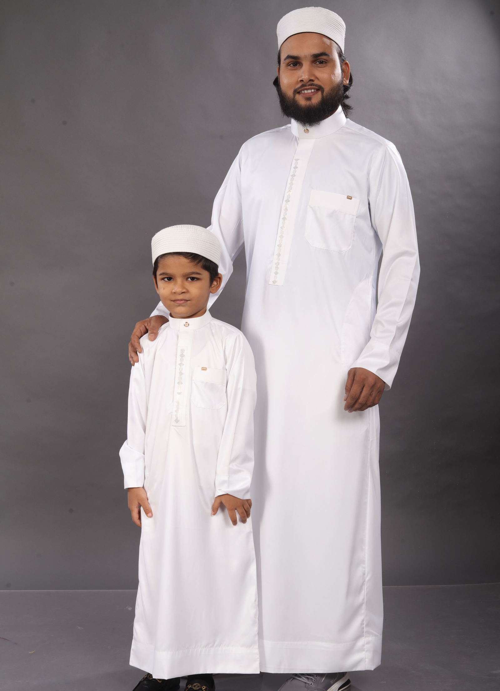 Barakah White Embroidered Father And Son Combo
